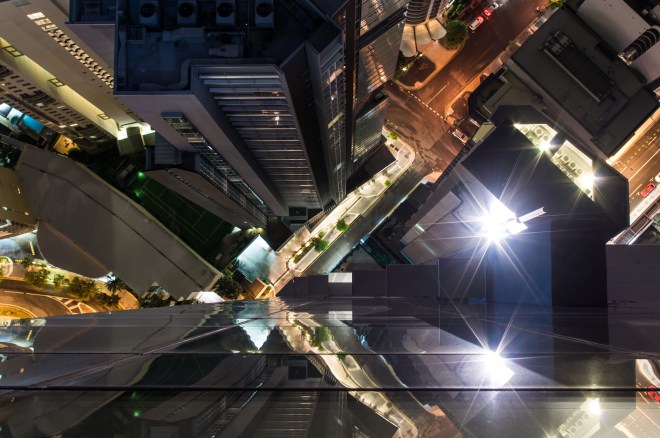 Vertical view from a hotel room in Brisbane, Australia.