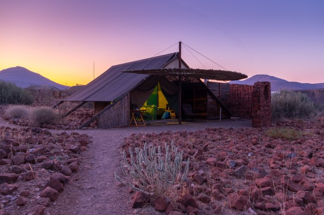Our tent in Etendeka Mountain Camp, Namibia.
